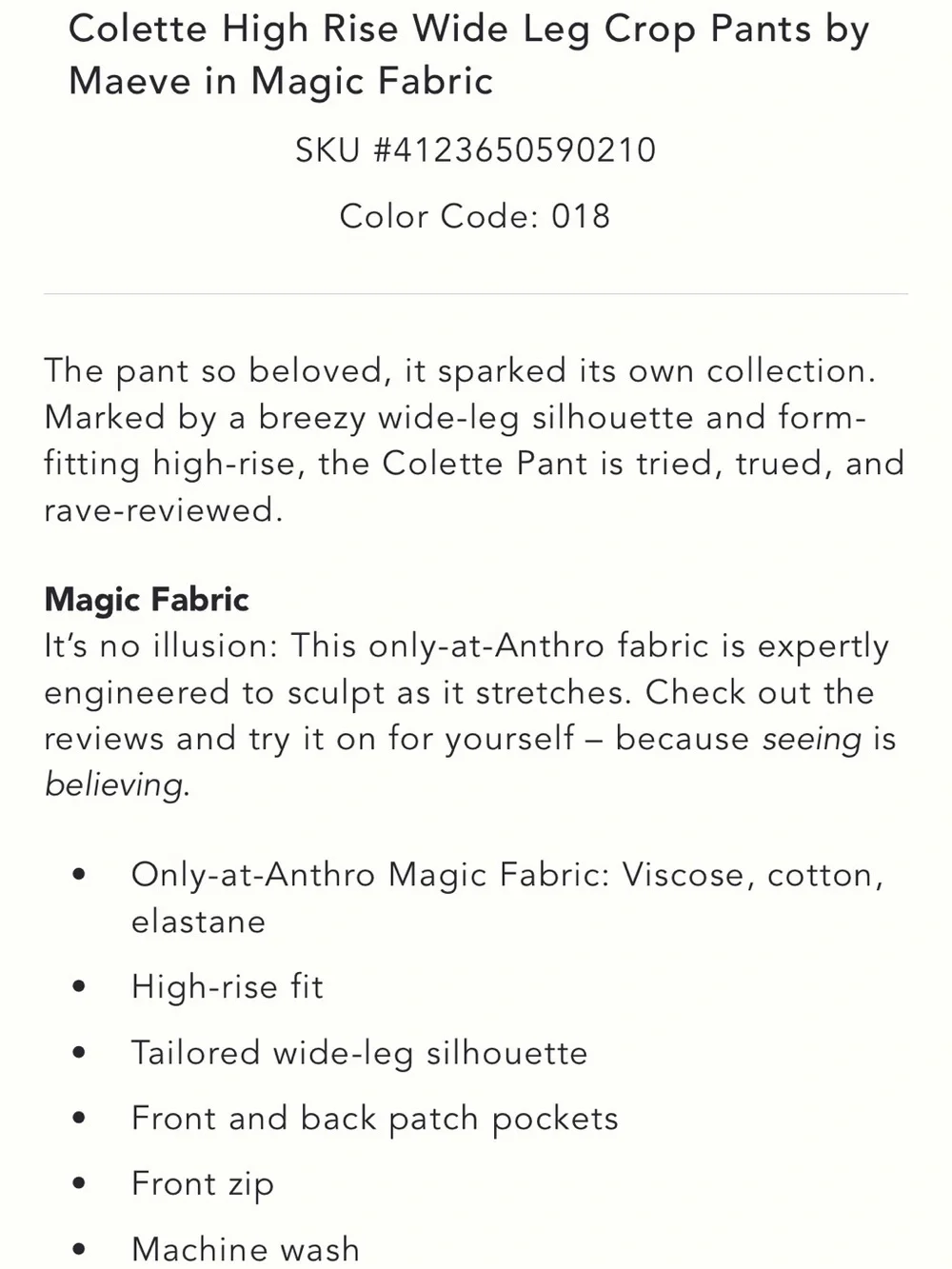 Anthropologie Maeve Colette High Rise Wide Leg Crop Pants in Magic Fabric - Picture 9 of 9